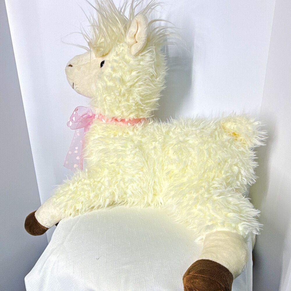 MTY International Llama Plush Stuffed Animal White/Pink Heart Bow Washable 2021